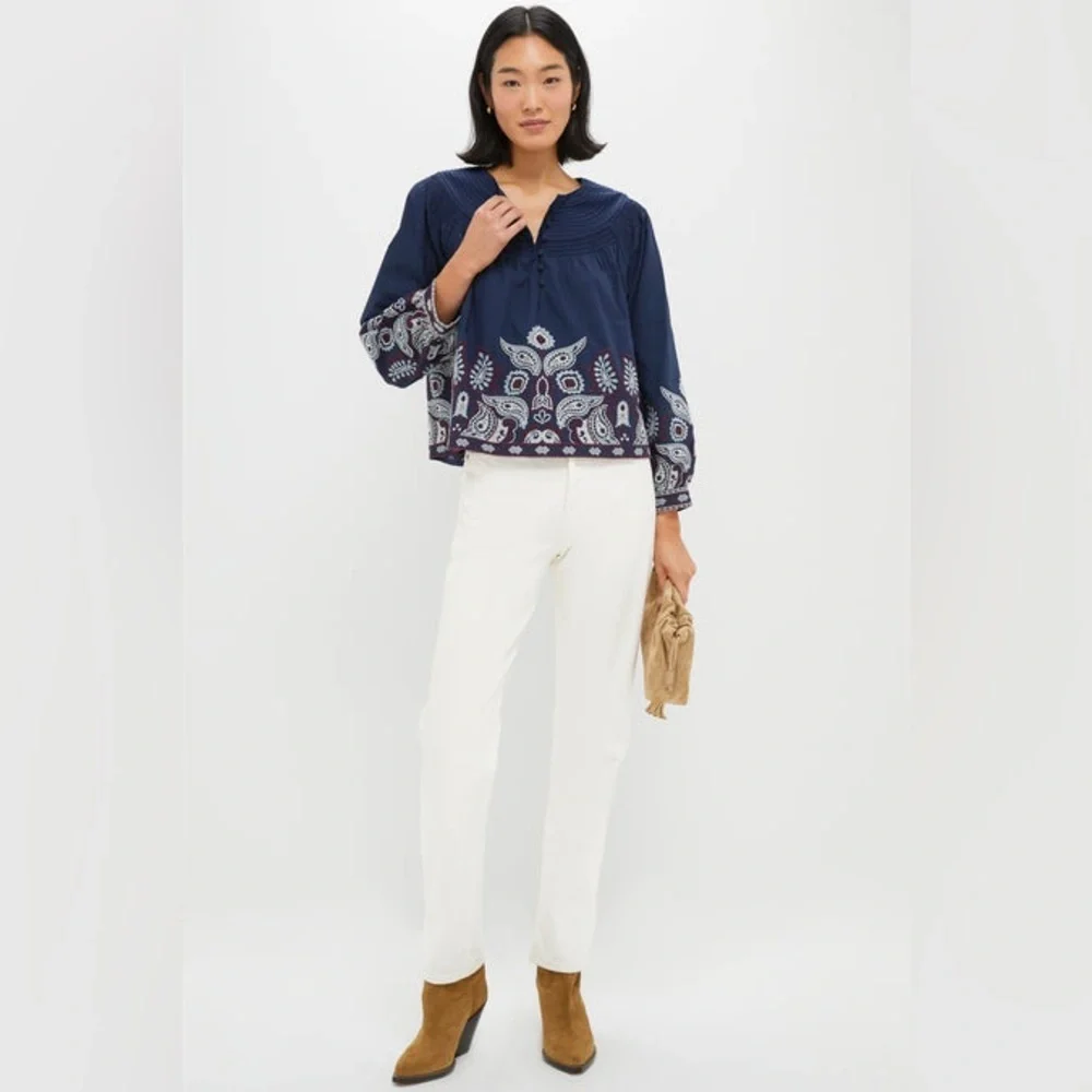 TUCKERNUCK Navy Embroidered Lucia Blouse